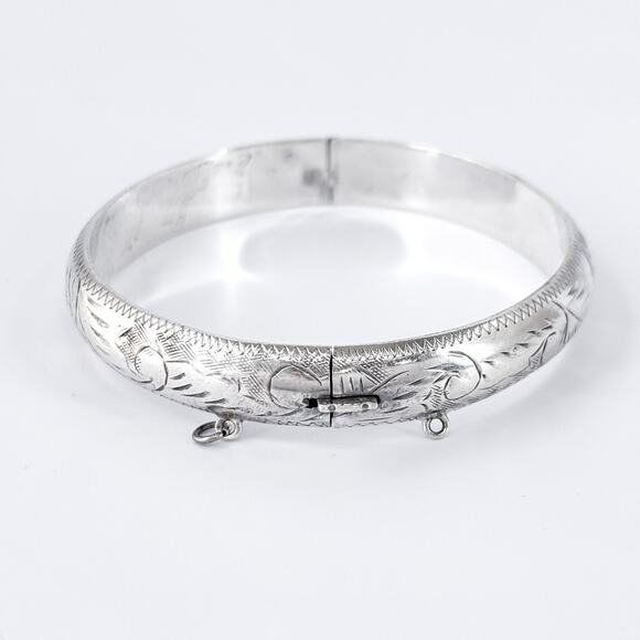Vintage Sterling Silver 925 Hinged Bangle Bracelet – 7.25” Missing Safety Chain - Picture 5 of 11